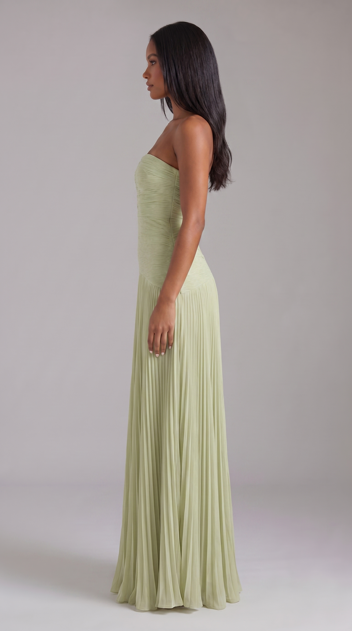 Women's Sage Green Satin V-Neck Wedding Guest Prom Maxi