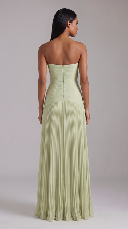 Women's Sage Green Satin V-Neck Wedding Guest Prom Maxi