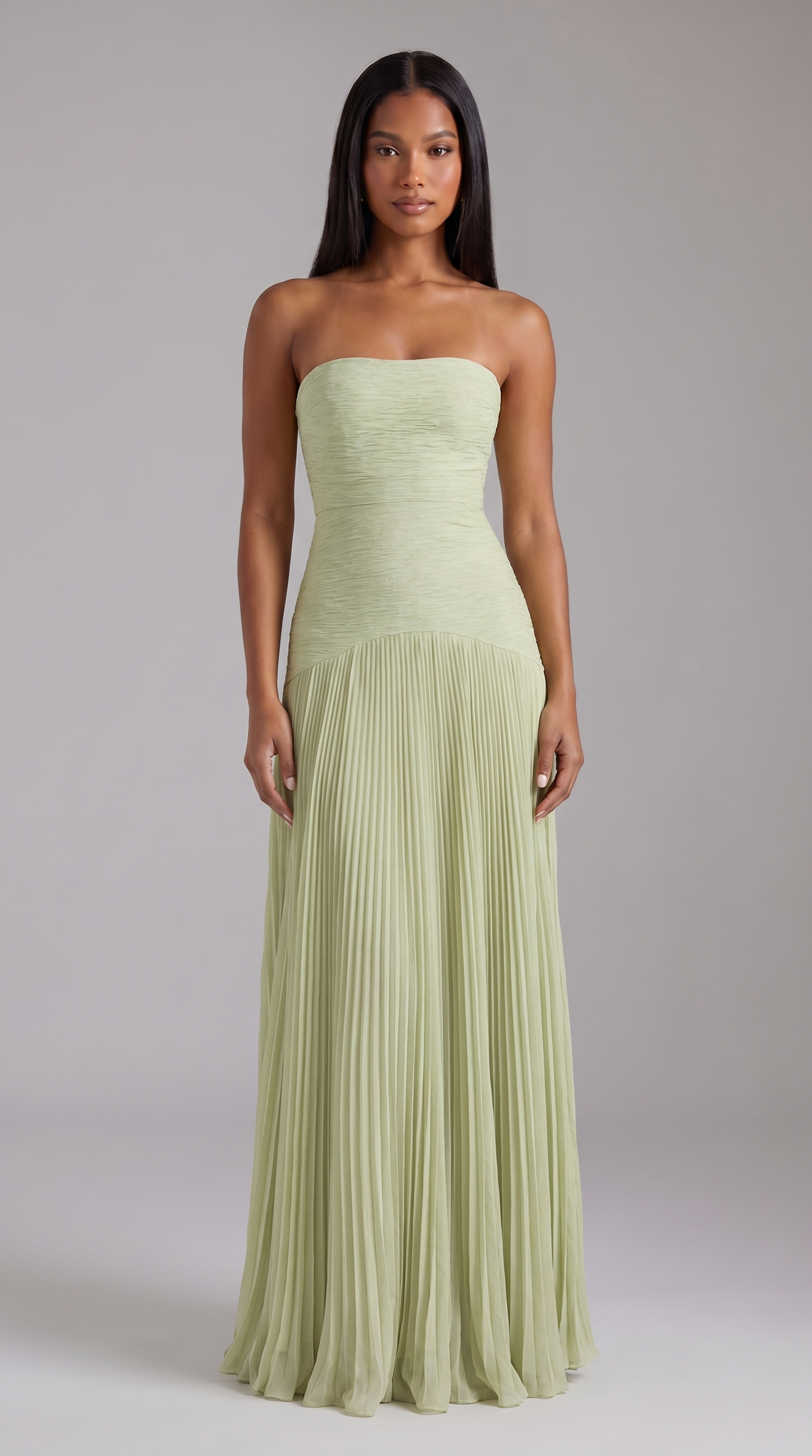 Women's Sage Green Satin V-Neck Wedding Guest Prom Maxi
