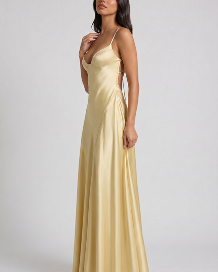 Women's Satin Halter Neck Maxi Cocktail Summer Dress