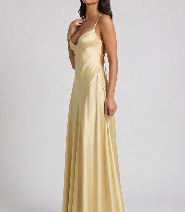 Women's Satin Halter Neck Maxi Cocktail Summer Dress