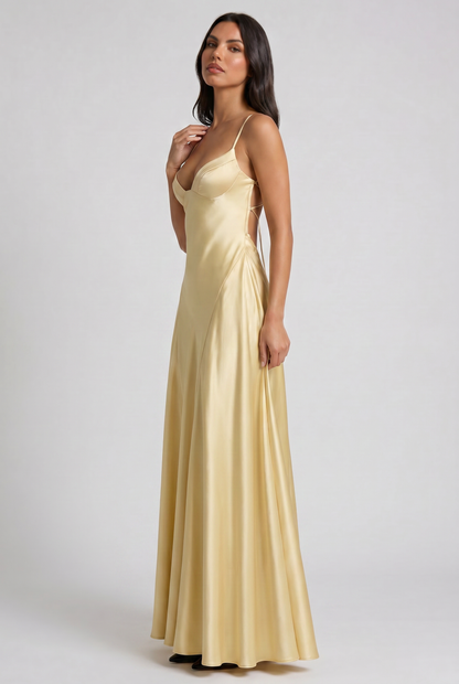 Women's Satin Halter Neck Maxi Cocktail Summer Dress
