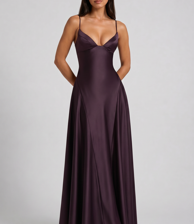 Women's Satin Halter Neck Maxi Cocktail Summer Dress
