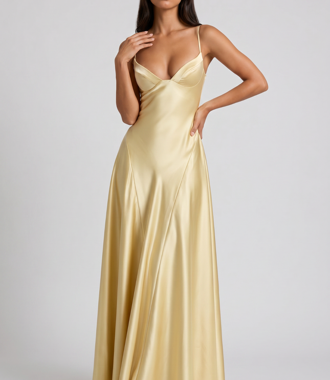 Women's Satin Halter Neck Maxi Cocktail Summer Dress