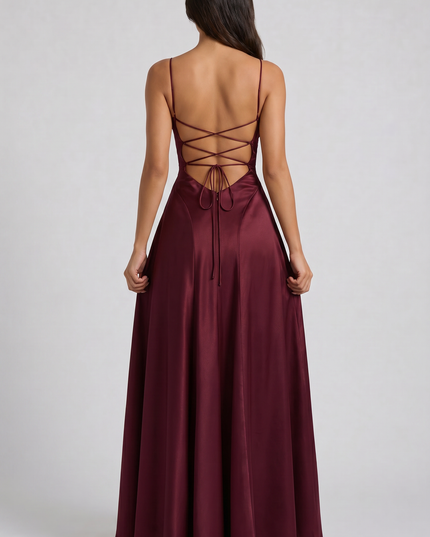 Women's Satin Ruched Maxi Evening Party Summer Dress