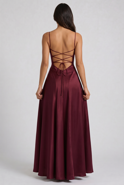 Women's Satin Ruched Maxi Evening Party Summer Dress
