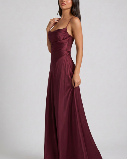 Women's Satin Ruched Maxi Evening Party Summer Dress
