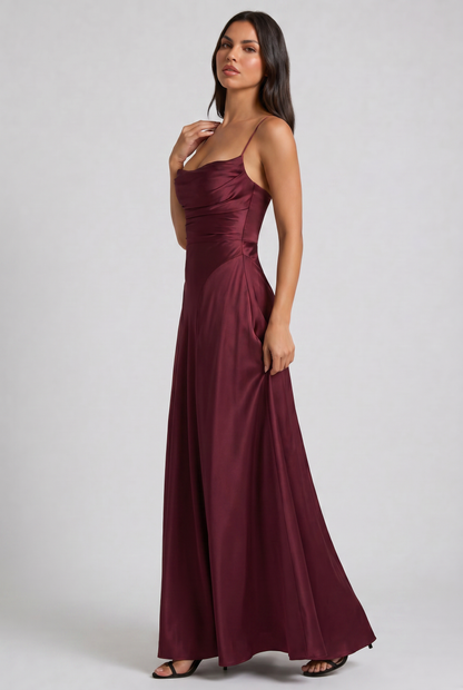 Women's Satin Ruched Maxi Evening Party Summer Dress