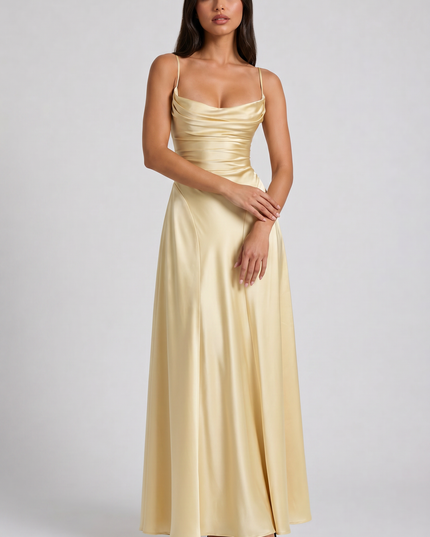 Women's Satin Ruched Maxi Evening Party Summer Dress