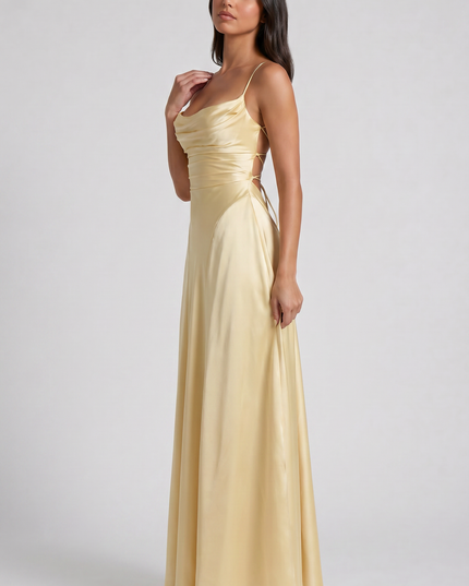 Women's Satin Ruched Maxi Evening Party Summer Dress