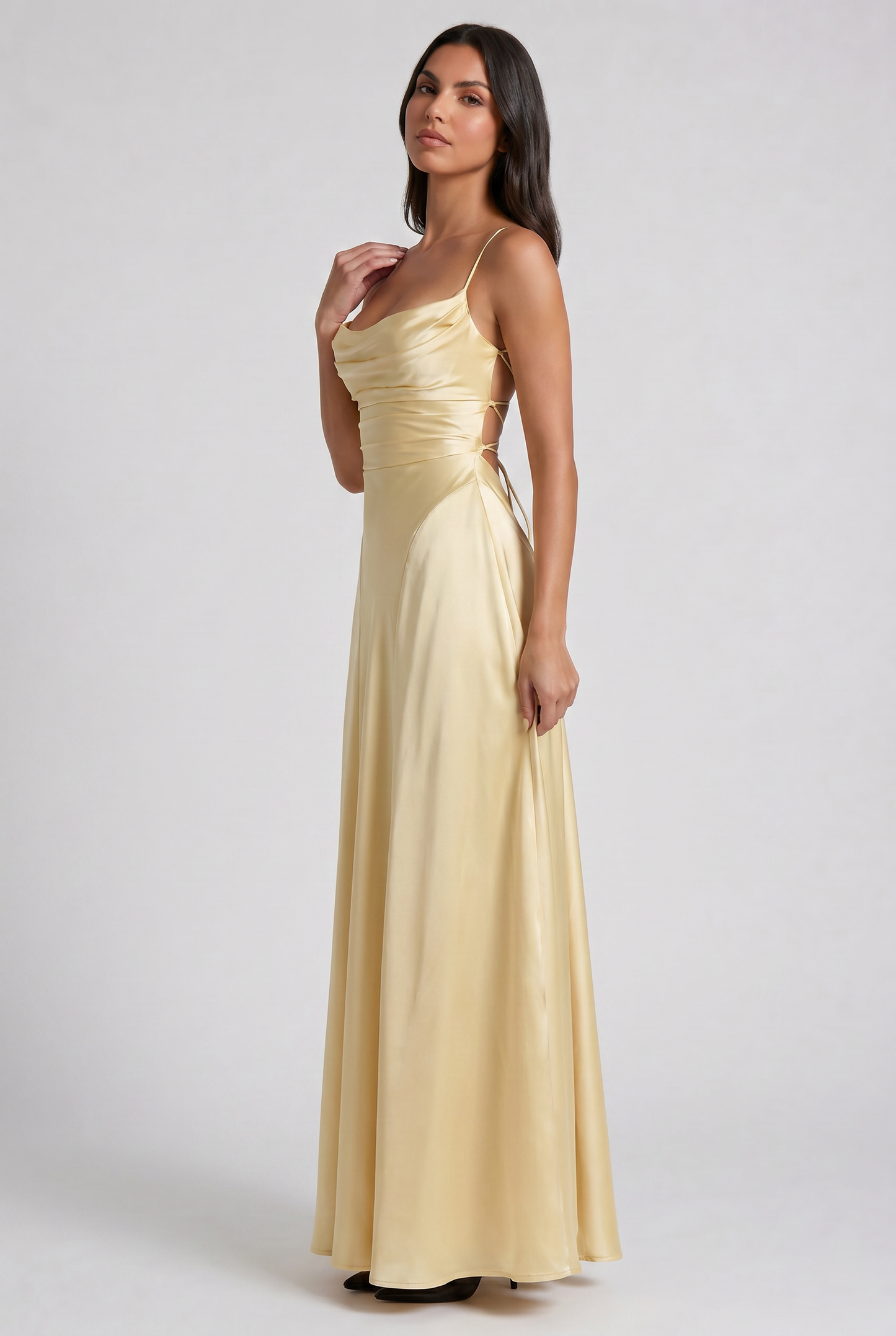 Women's Satin Ruched Maxi Evening Party Summer Dress