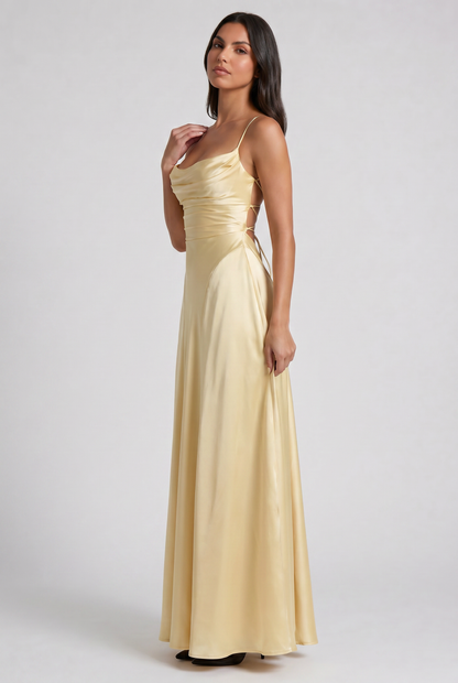 Women's Satin Ruched Maxi Evening Party Summer Dress