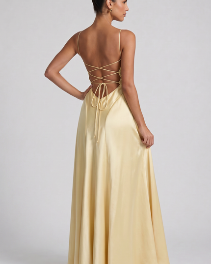 Women's Satin Ruched Maxi Evening Party Summer Dress