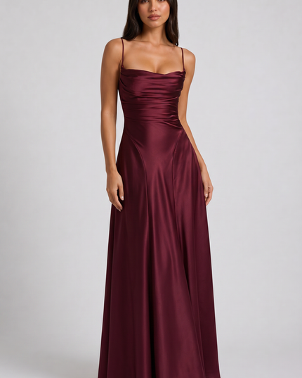 Women's Satin Ruched Maxi Evening Party Summer Dress