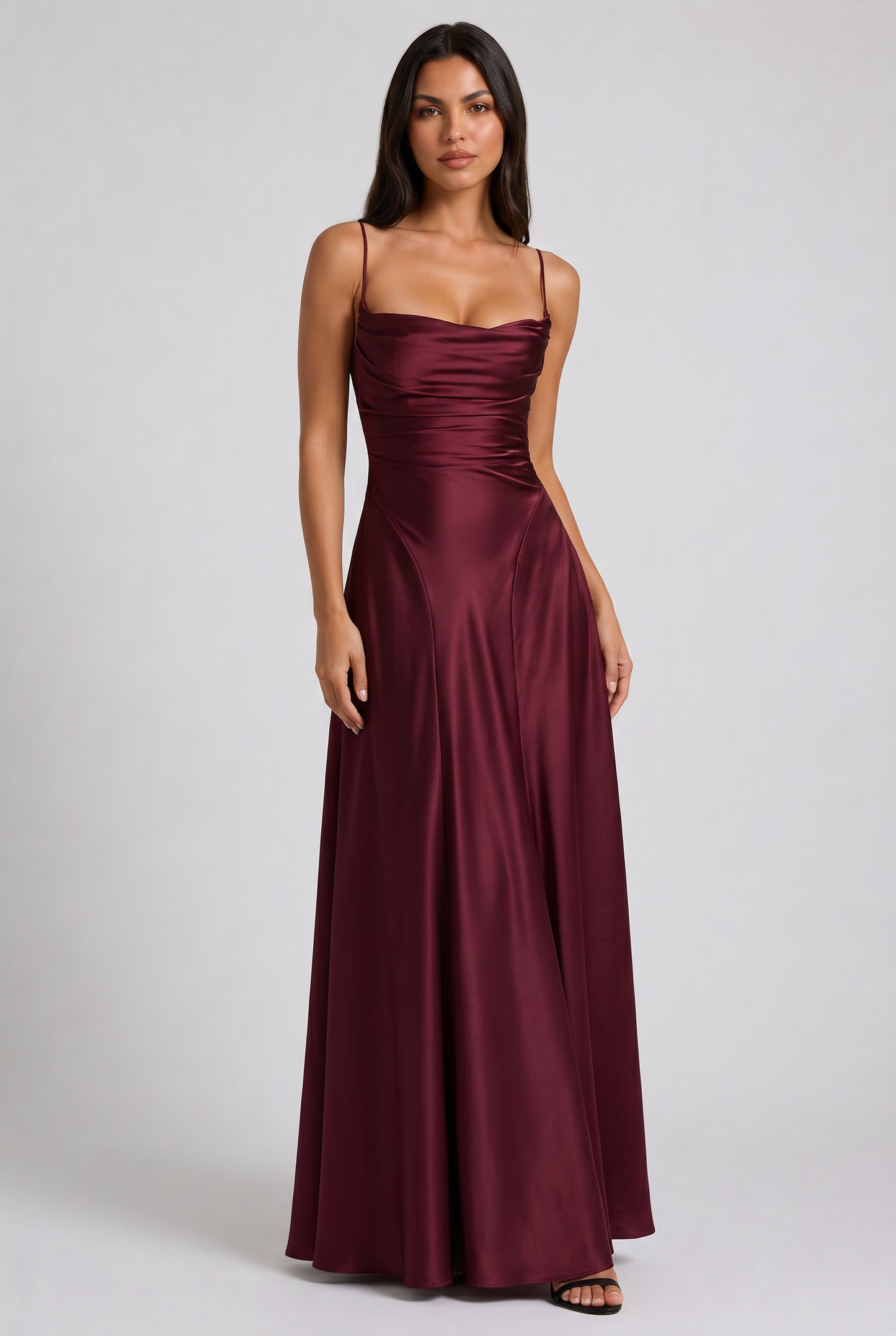 Women's Satin Ruched Maxi Evening Party Summer Dress