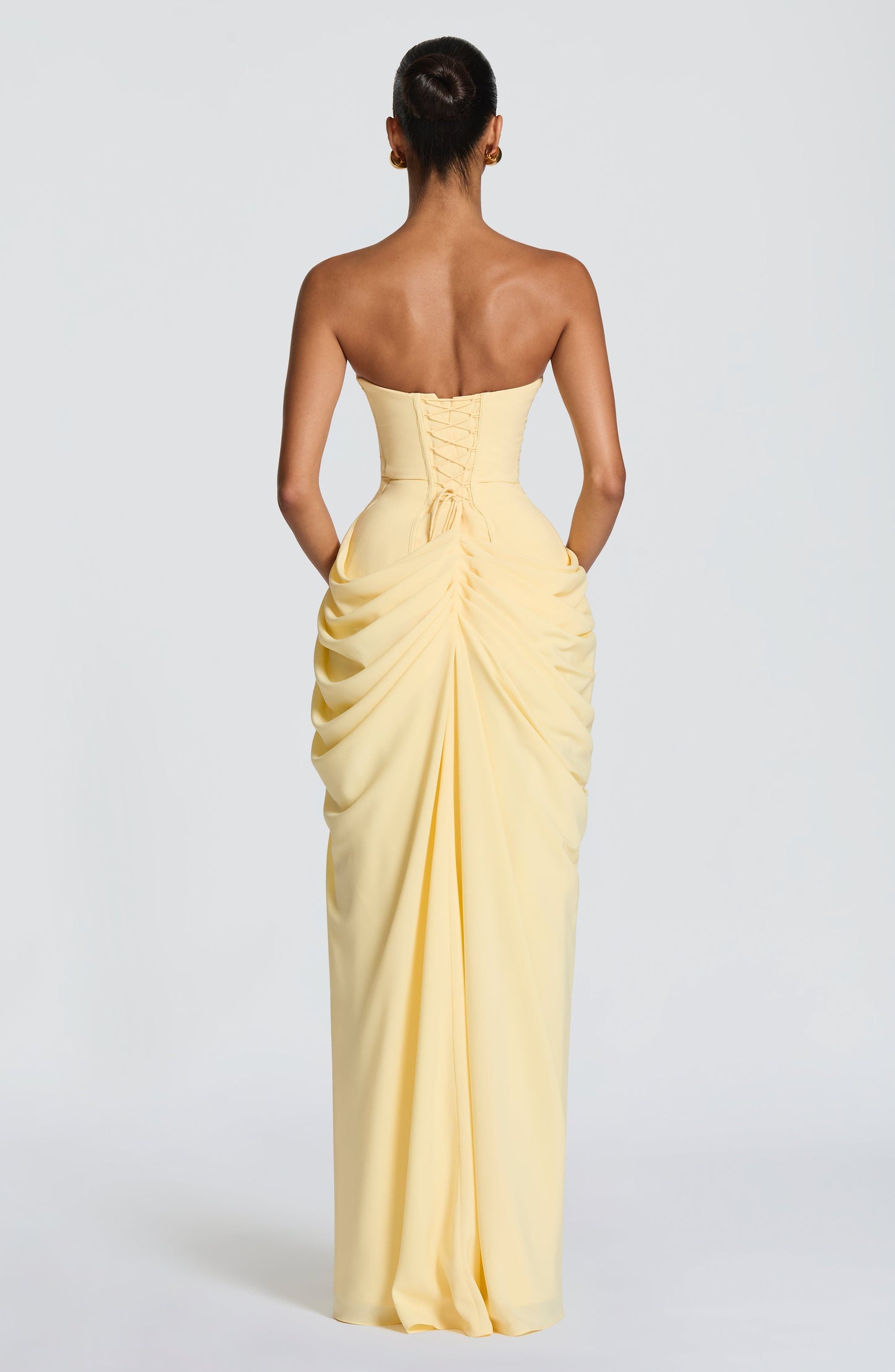 Women's Satin Strapless Corset Thigh-Split Cocktail Maxi Dress