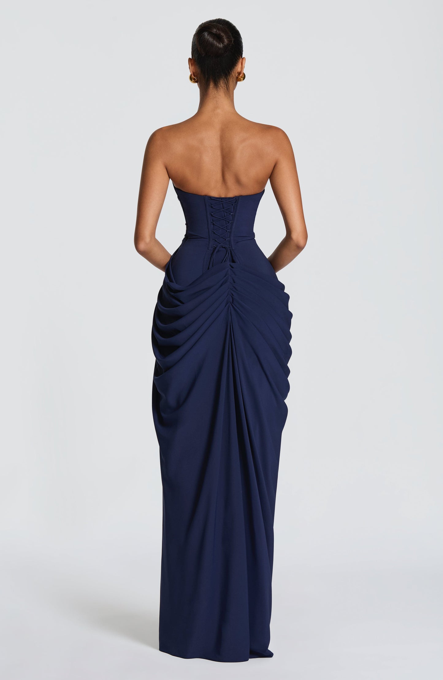 Women's Satin Strapless Corset Thigh-Split Cocktail Maxi Dress