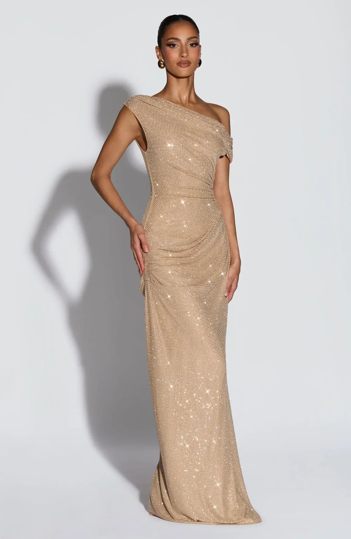 Women's Satin V-Neck Cocktail Maxi Dress for Summer - Gold / M - Fashion