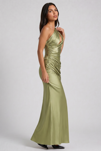 Women's Satin V-Neck Maxi Evening Party Summer Dress