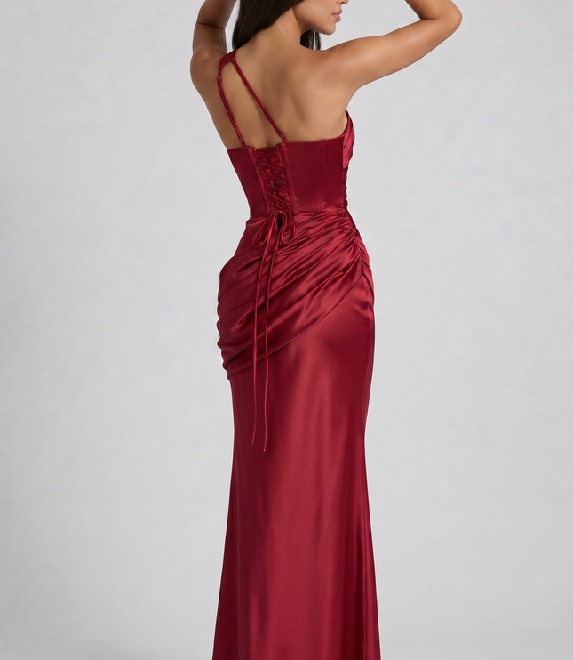 Women's Satin V-Neck Maxi Evening Party Summer Dress