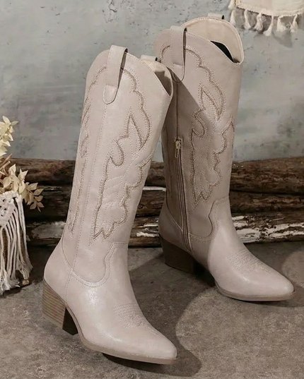 Women's Scrollwork Western Boots with a Stacked Heel
