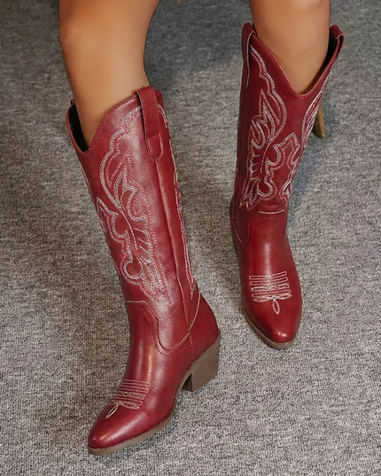 Women's Scrollwork Western Boots with a Stacked Heel