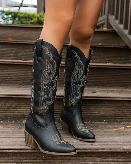 Women's Scrollwork Western Boots with a Stacked Heel