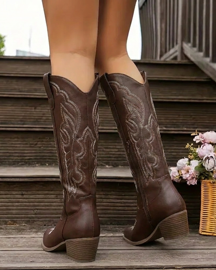Women's Scrollwork Western Boots with a Stacked Heel