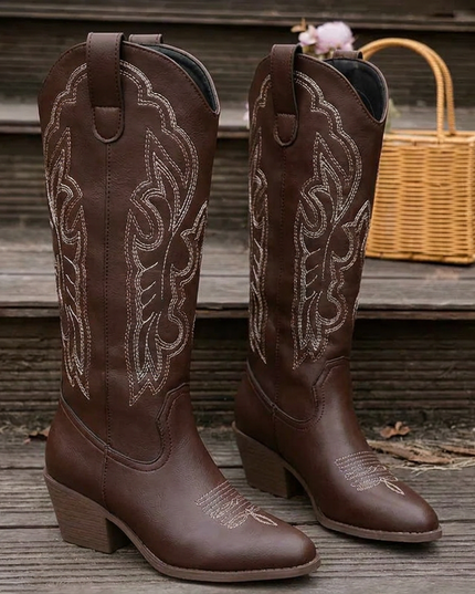 Women's Scrollwork Western Boots with a Stacked Heel