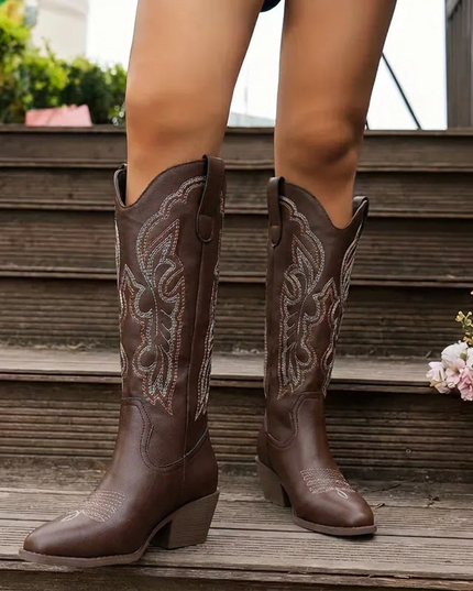 Women's Scrollwork Western Boots with a Stacked Heel