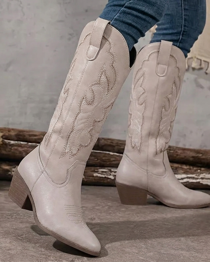 Women's Scrollwork Western Boots with a Stacked Heel