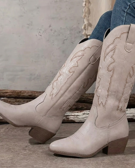 Women's Scrollwork Western Boots with a Stacked Heel