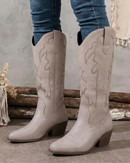 Women's Scrollwork Western Boots with a Stacked Heel