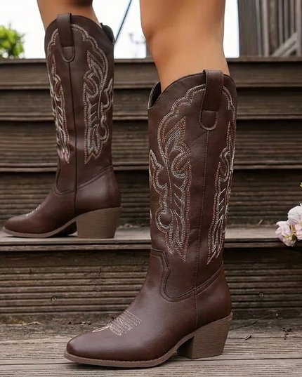 Women's Scrollwork Western Boots with a Stacked Heel