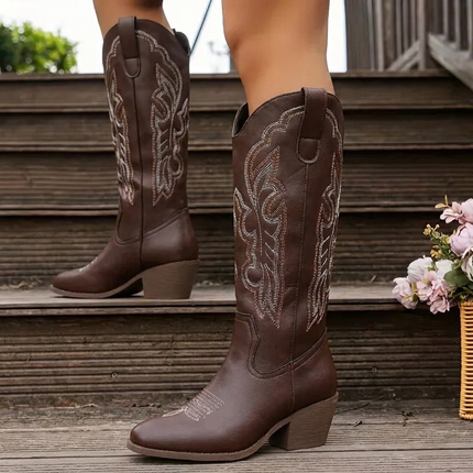 Women's Scrollwork Western Boots with a Stacked Heel