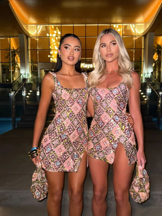 Women Sequin Geometric Square Neck Mini Dress - product image 1