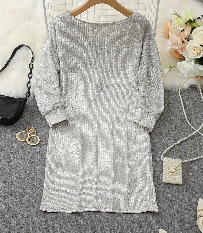 Women's Sequin Mini Dress with Dolman Sleeves and a Bare Shoulder