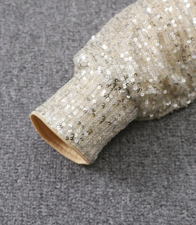 Women's Sequin Mini Dress with Dolman Sleeves and a Bare Shoulder