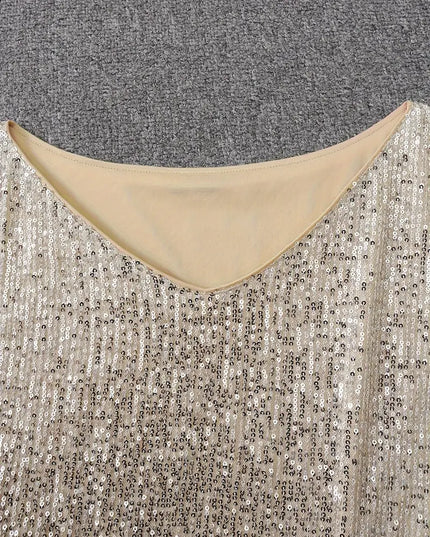 Women's Sequin Mini Dress with Dolman Sleeves and a Bare Shoulder
