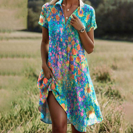 Women's Shirt Dress in Floral Print with a Side Slit