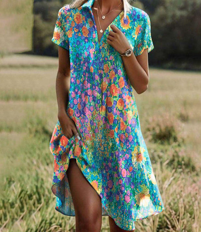 Women's Shirt Dress in Floral Print with a Side Slit