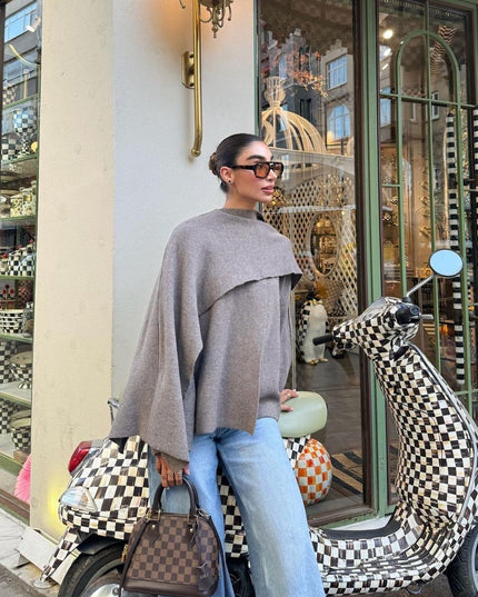 Women's Short Length Draped Scarf Collar Winter Coat