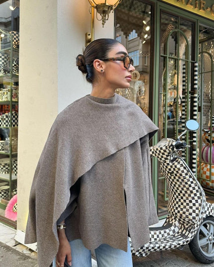 Women's Short Length Draped Scarf Collar Winter Coat