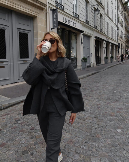 Women's Short Length Draped Scarf Collar Winter Coat