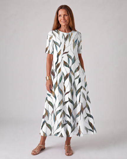 Women's Short Sleeve Floral A-Line Summer Maxi Dress