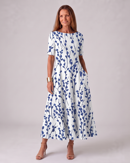 Women's Short Sleeve Floral A-Line Summer Maxi Dress