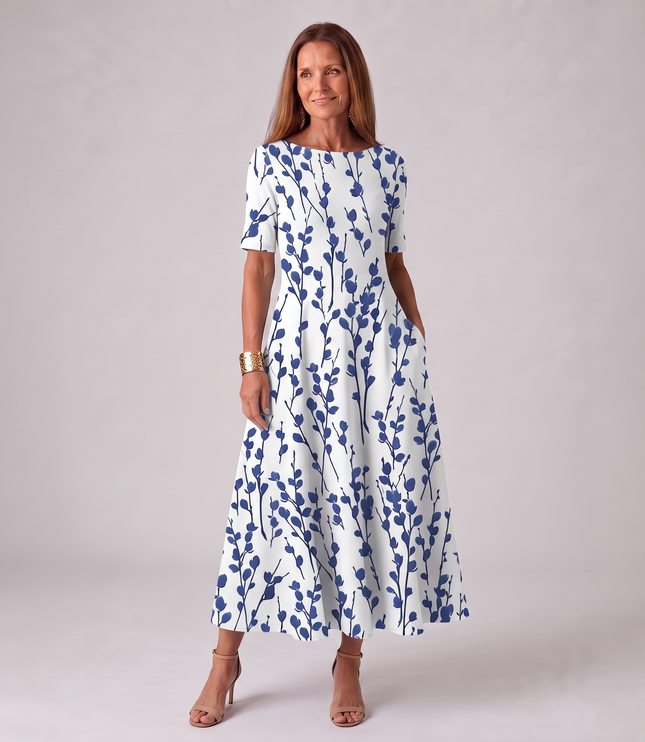 Women's Short Sleeve Floral A-Line Summer Maxi Dress