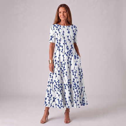 Women's Short Sleeve Floral A-Line Summer Maxi Dress