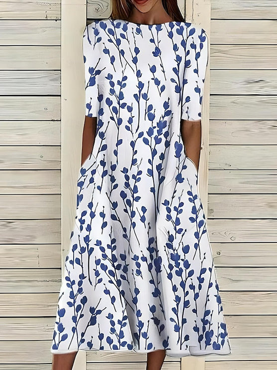 Women's Short Sleeve Floral A-Line Summer Maxi Dress
