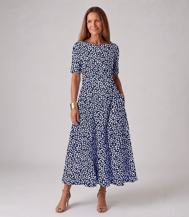 Women's Short Sleeve Floral A-Line Summer Maxi Dress